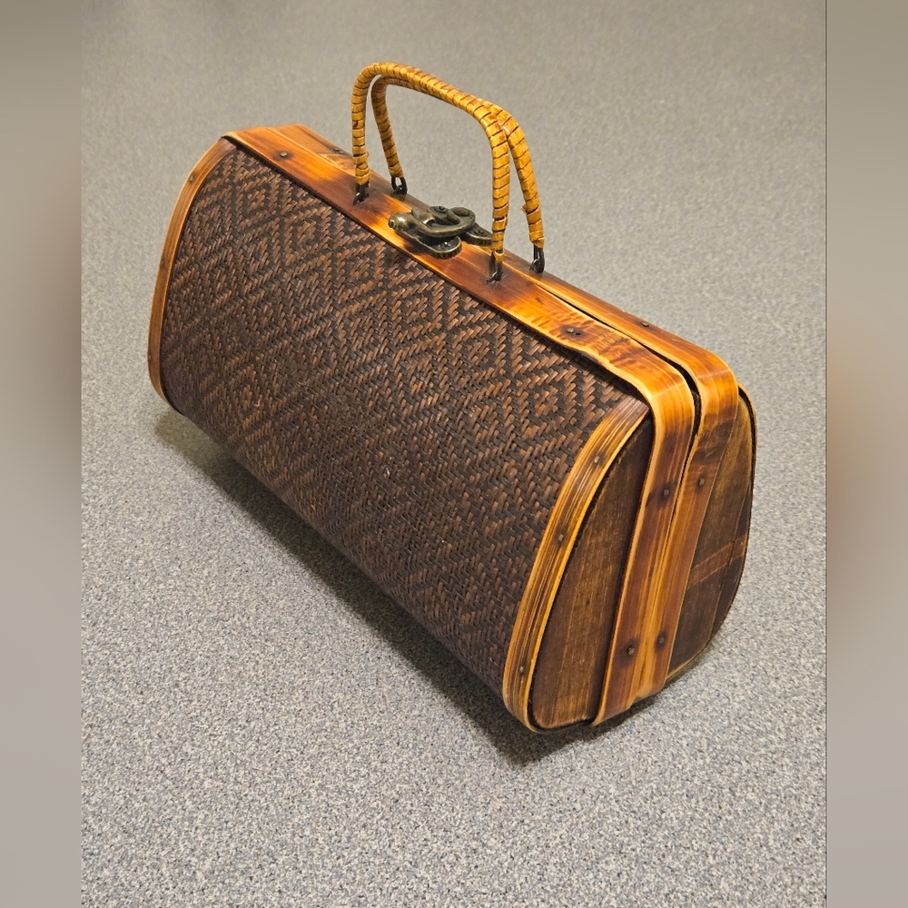 Vintage Wooden Bamboo Woven Clutch Unique Handbag